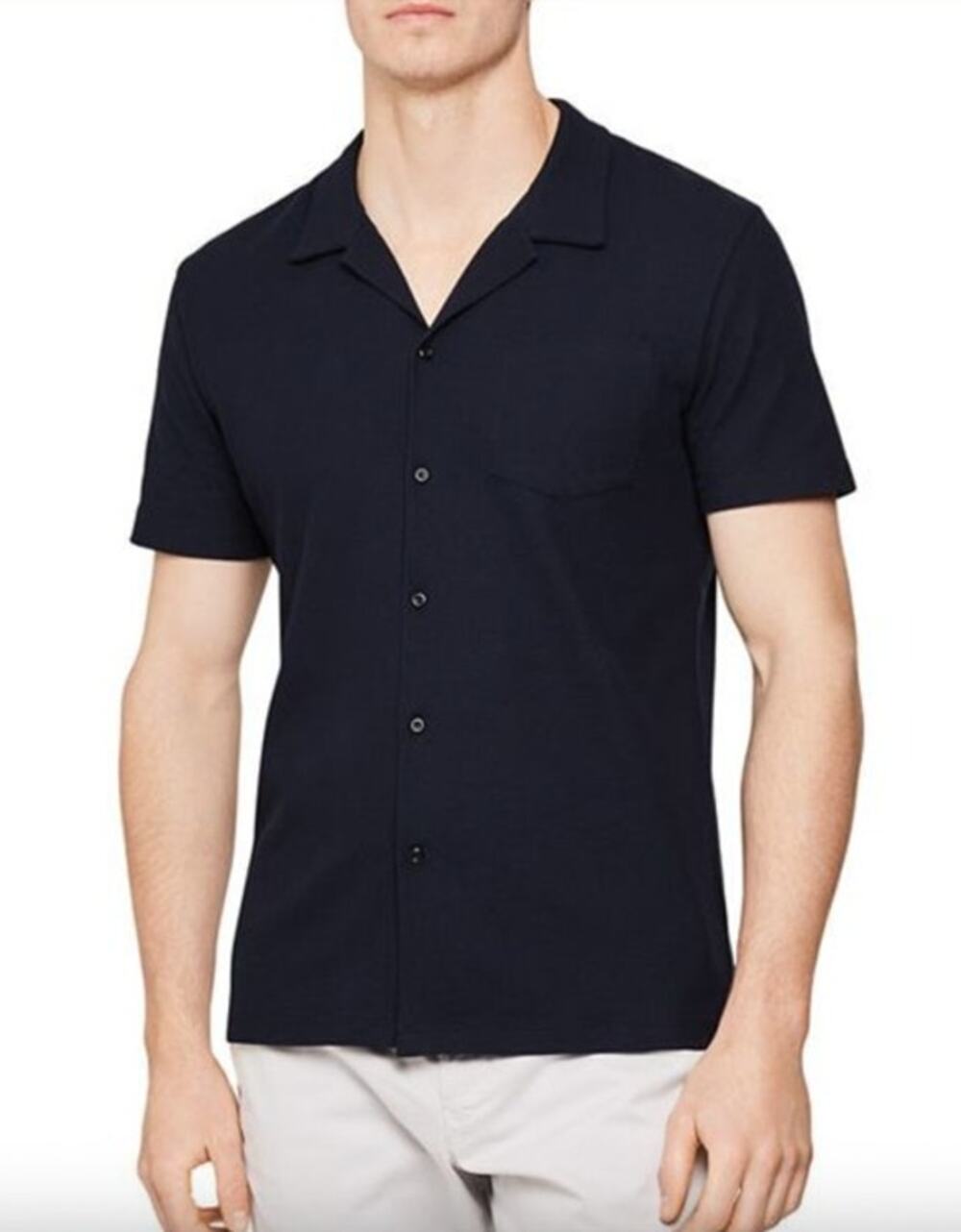 REISS Reeves Ribbed Cotton Regular Fit Button-Down Shirt Size M NEW $125 Navy